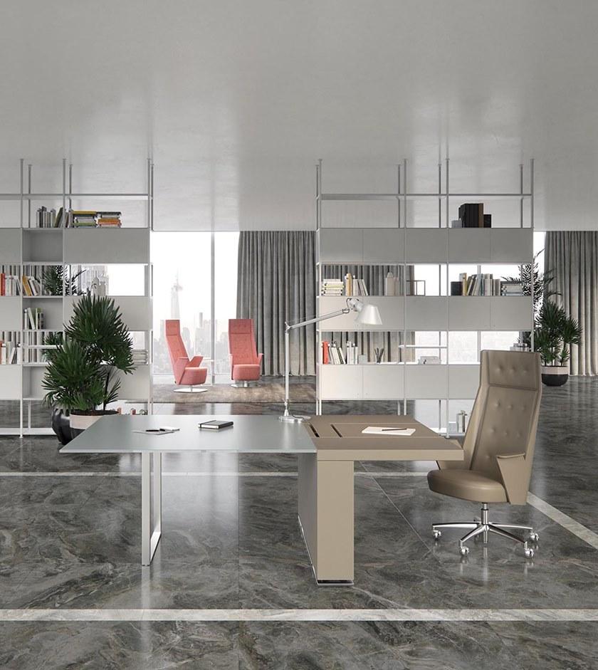 ESTEL GROUP Рабочий стол из стекла и кожи с системой прокладки кабелей Deck sun-id-1449973 - Вид №3