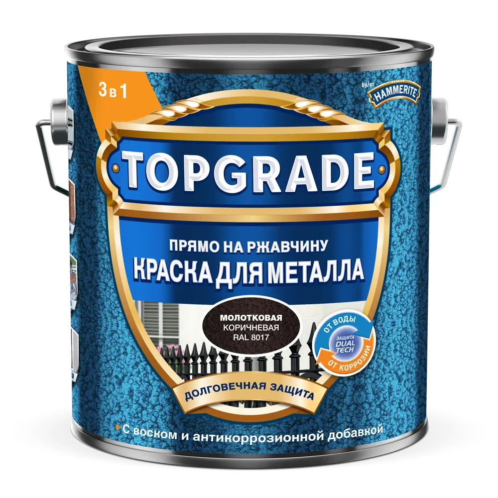 Грунт-эмаль по металлу 3 в 1 Topgrade молотковая цвет коричневый 2 л STLM-2150958 - Вид №1
