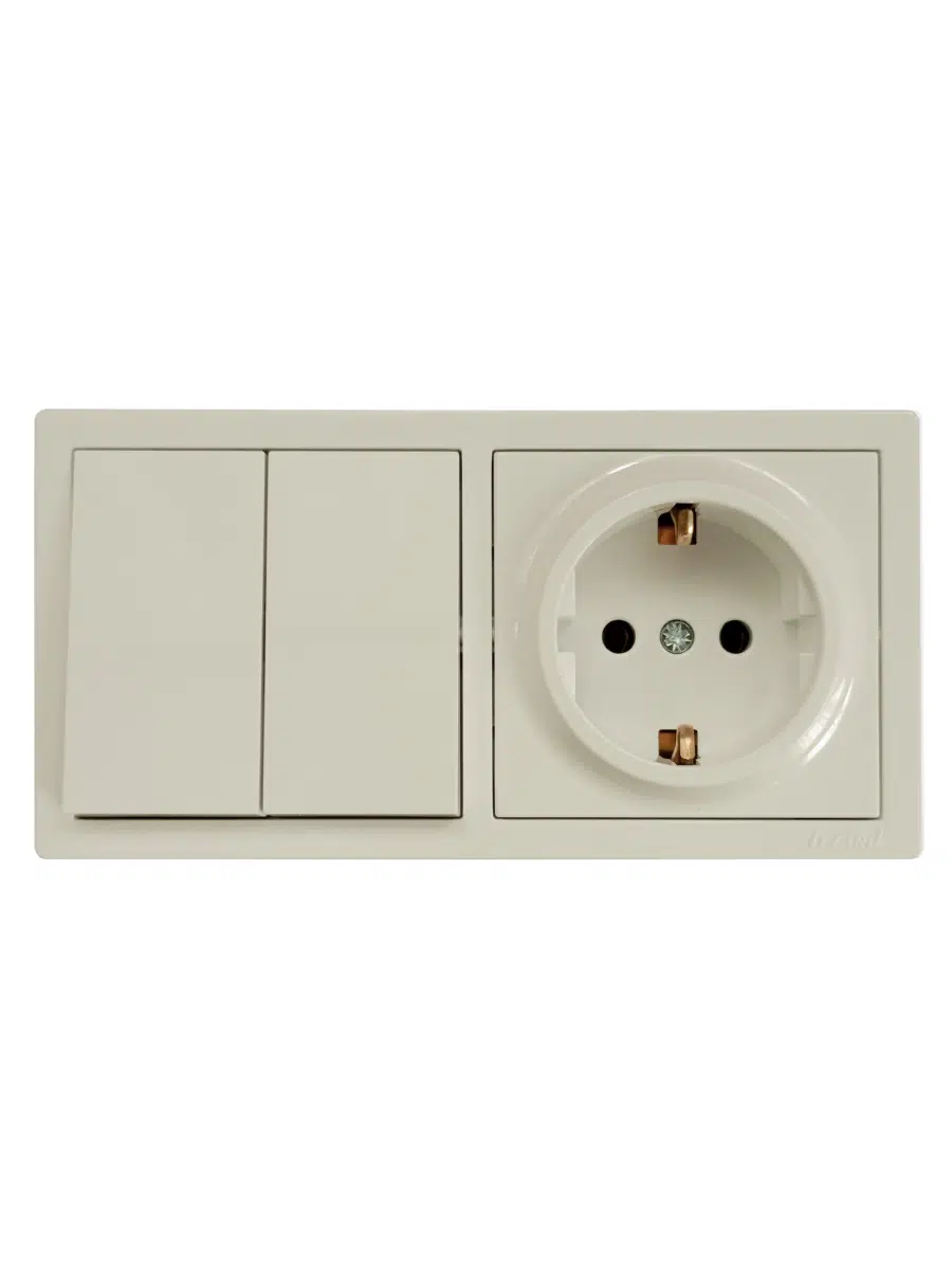 LETO Выключатель двойной и розетка с/з, крем горизонталь LEZARD 752-0300-170BKP