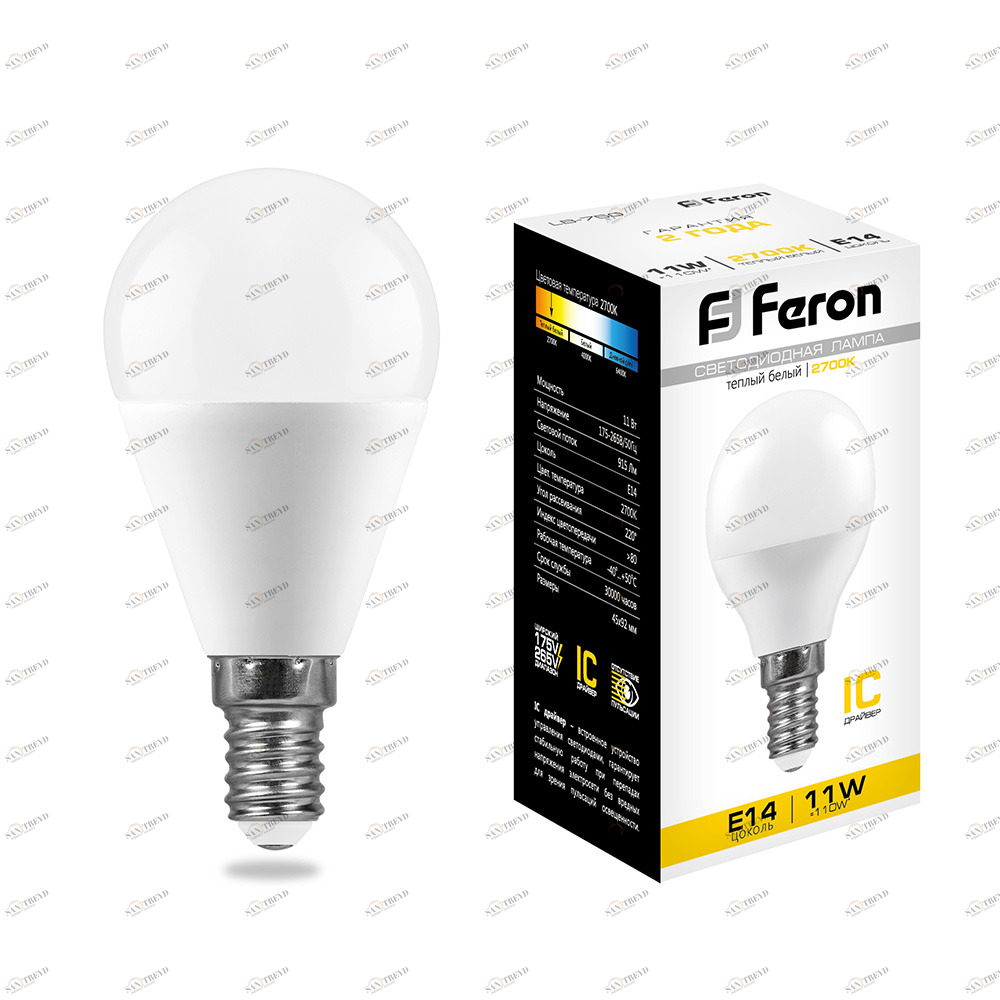 Лампа светодиодная Feron "Шарик" E14 11W 2700K LB-750 25946 FERON  00-3956684 Матовый 