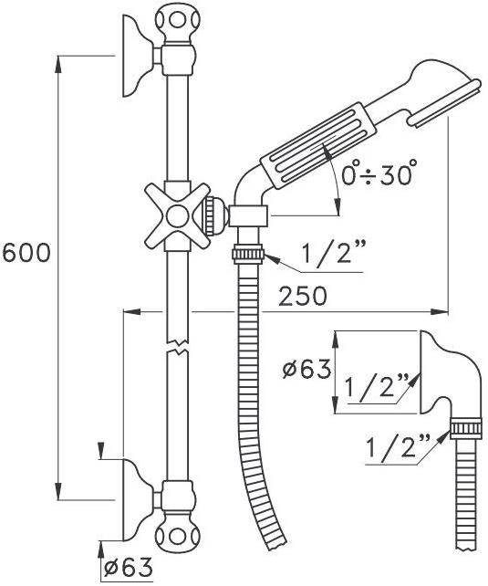 RUBINETTERIE STELLA Поручень с ручным душем Italica It03103 - Вид №1