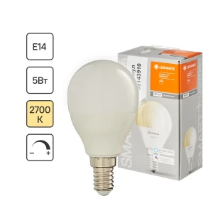 Лампа умная светодиодная Wi-Fi Osram Smart Plus E14 220-240 В 5 Вт шар малый матовая 470 лм теплый белый свет 89143910 STLM-2002666