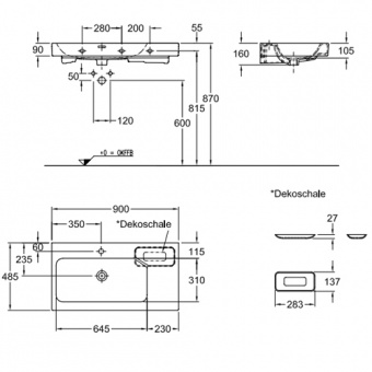 124190000 Подвесная раковина настенная прямоугольная Keramag  - Вид №3