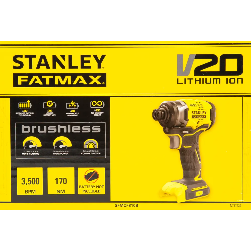 Винтоверт ударный аккумуляторный Stanley Fatmax SFMCF810B-XJ 18 В Li-Ion, 170 Нм, без АКБ и ЗУ STLM-2187437 - Вид №7