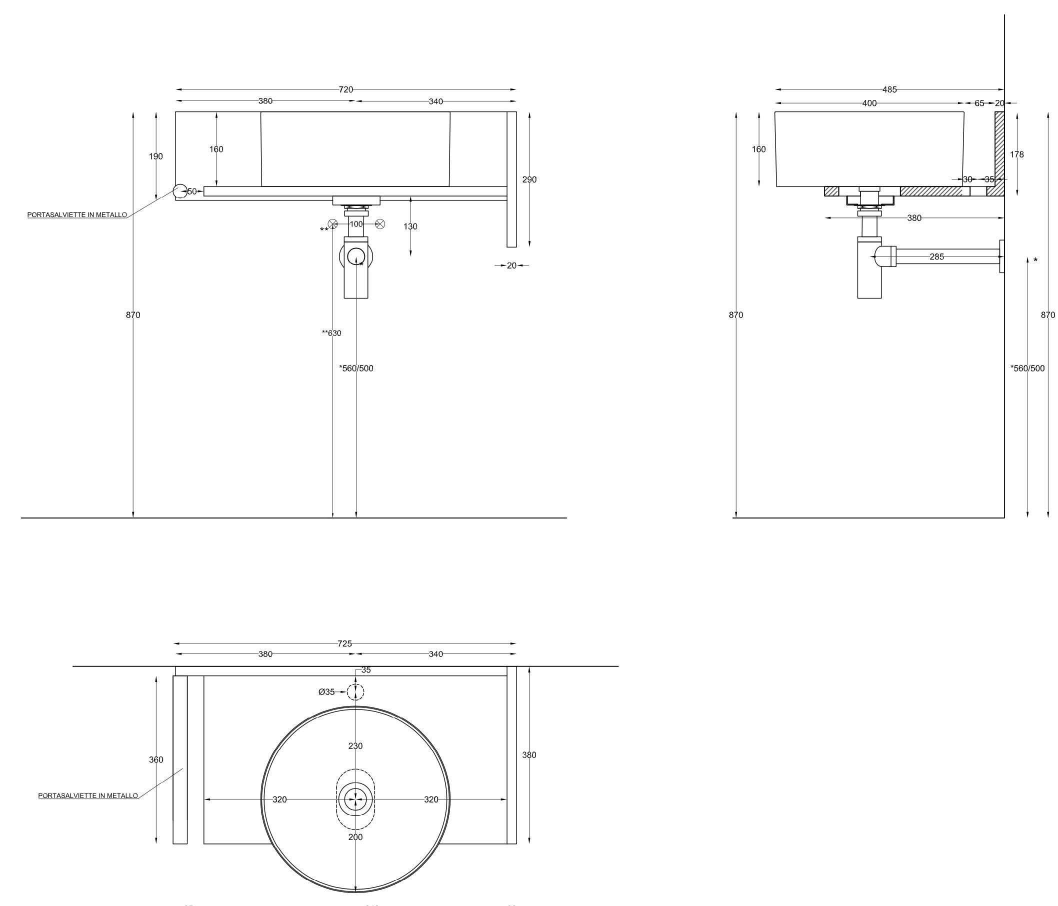 Подвесной умывальник Fenix-NTM® со встроенной раковиной с держателем для полотенец Ceramica Cielo Тео ARCH-00058767 - Вид №2