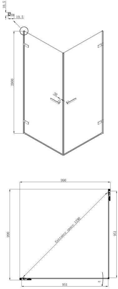 Душевое ограждение Ambassador Abner 10011106 (1000x1000x2000), 1 место  - Вид №9
