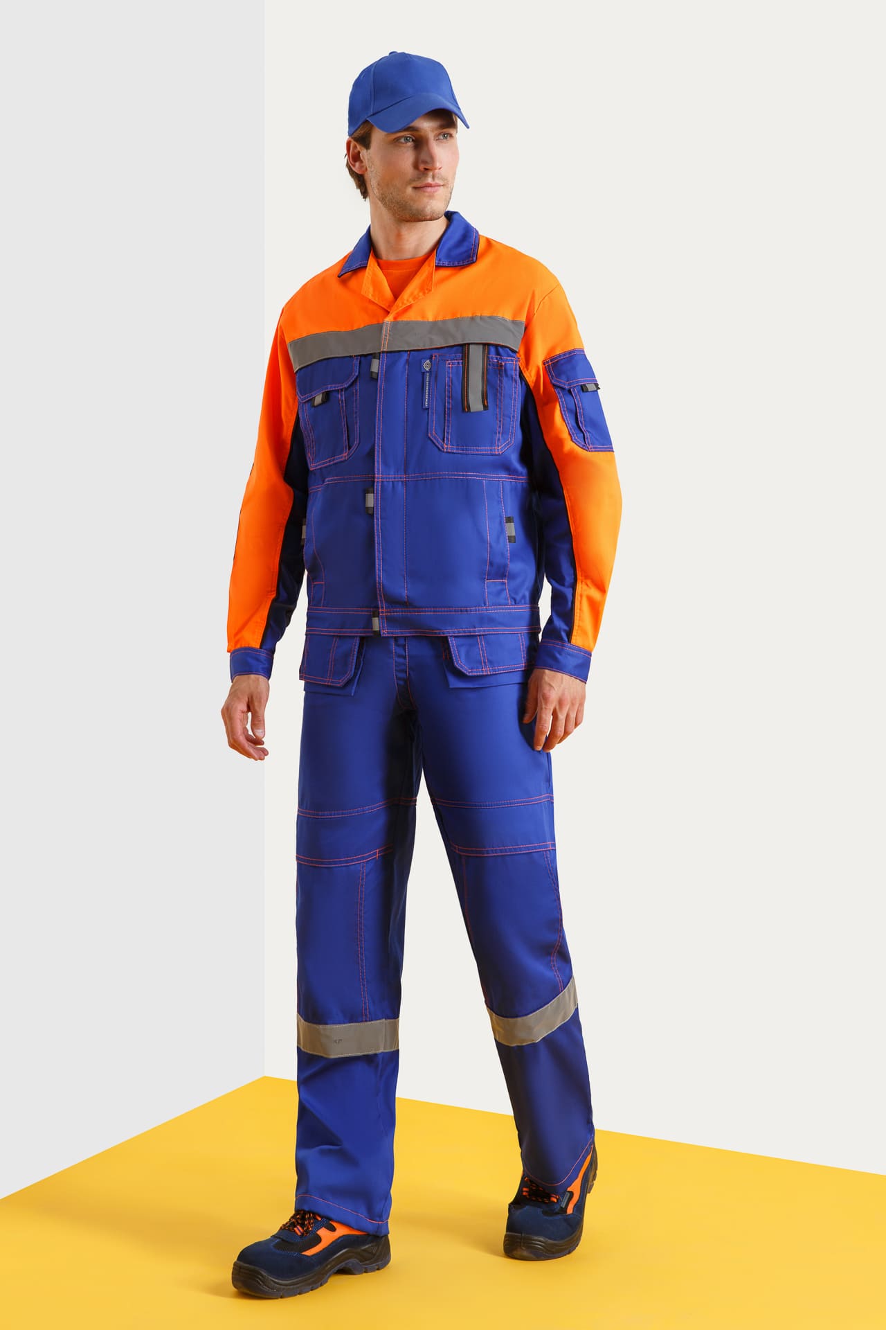 61855 Костюм "Профессионал-2" с СВП василек-оранжевый-черный  Летняя спецодежда  размер 52-54/170-176  - Вид №7