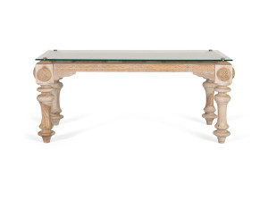 Прямоугольный журнальный столик из дерева и стекла