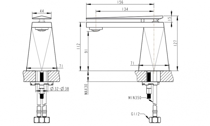 Смеситель для умывальника M (Golden) DIAMOND F118102G-1-ENG bravat - Вид №1