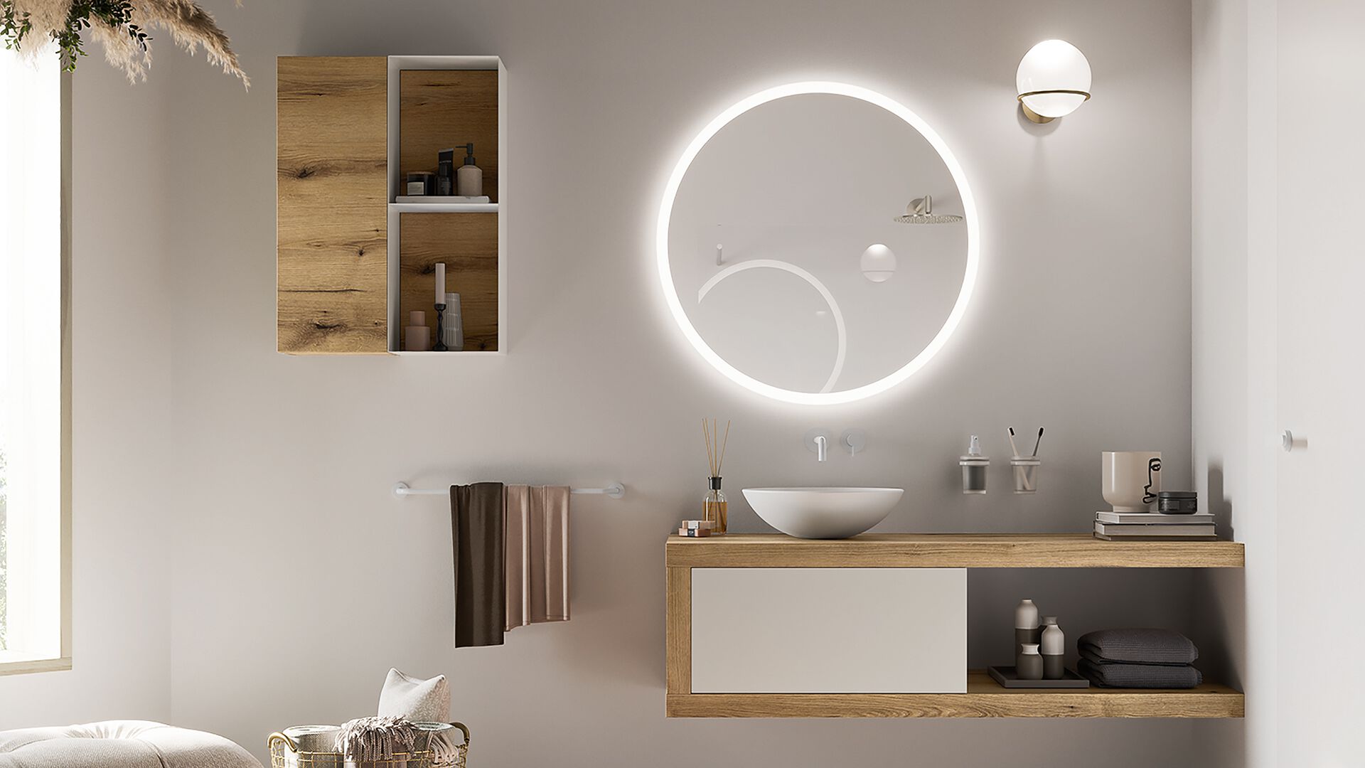 Круглое зеркало со встроенным освещением для ванной комнаты INDA® PORTOLE + ARCH-00151568 - Вид №2