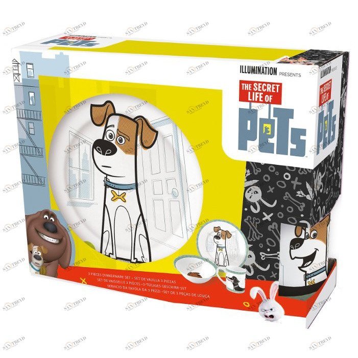 Набор детской керамической посуды в подарочной упаковке "Тайная жизнь домашних животных", 3 предмета STOR ТАЙНАЯ ЖИЗНЬ ДОМАШНИХ ЖИВОТНЫХ 335868 Желтый Santreyd 