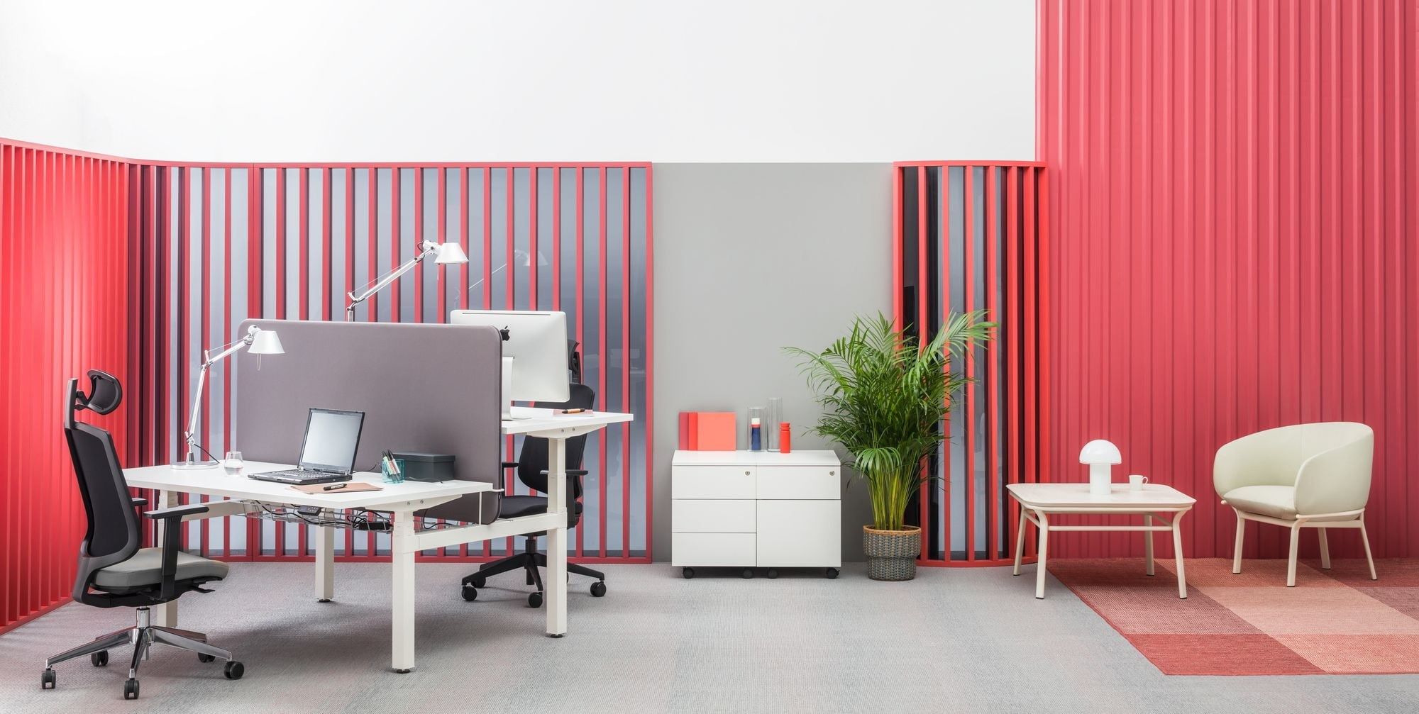 Множественный рабочий стол с звукопоглощающими перегородками MDD Ogi ARCH-00001139