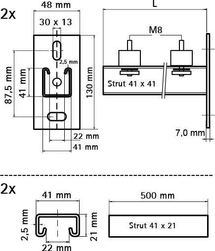 6901945 Монтажные профиля BIS Комплект консолей Strut ISO монтаж оборудования на стене WALRAVEN  - Вид №1