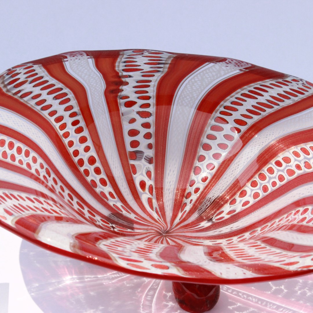 1792 ORIGINALMURANOGLASS Блюдо Филигранное Бело-Красное - муранское стекло 35 см  - Вид №1
