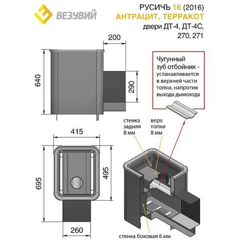 Печь для бани Везувий Русичъ Антрацит 16 (ДТ-4) 2016 93 - Вид №1