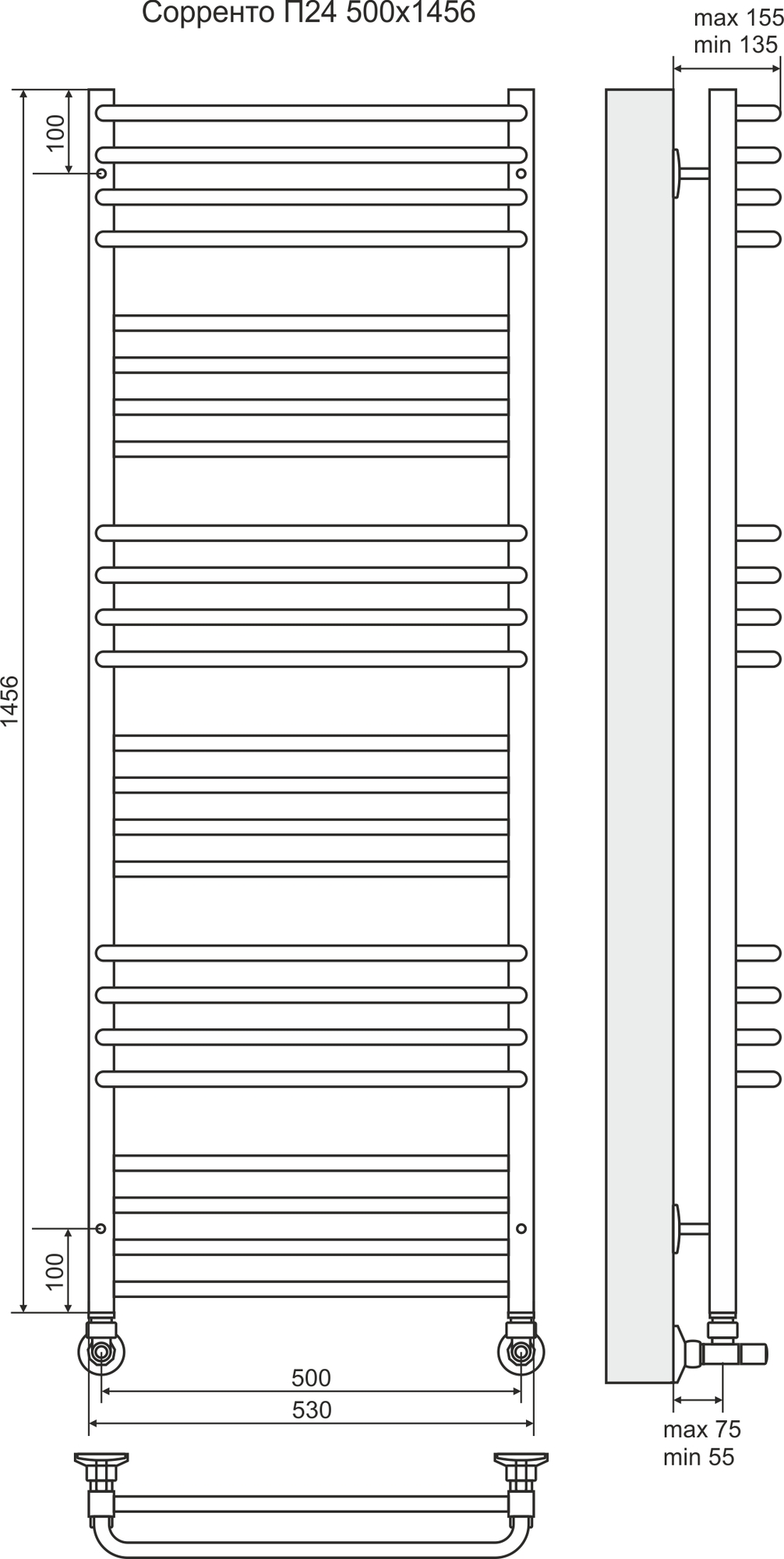 4620768886829 ЛЮКС Соренто П24 500х1456 (4+4+4+4) Полотенцесушитель TERMINUS Нержавеющая сталь - Вид №2