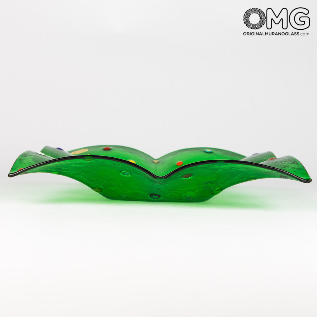 2748 ORIGINALMURANOGLASS Квадратное блюдце для мелочей Флай - зелёное - Original Murano Glass OMG 22 см  - Вид №1