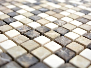 Мраморная мозаика Dark Emperador, травертин и Бьянконе