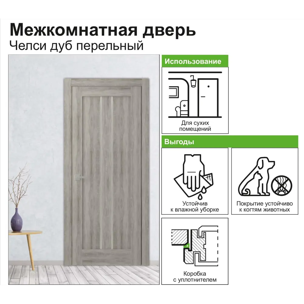 Дверь межкомнатная Челси глухая ламинация цвет дуб пепельный 90x200 см 82332431 STLM-2201718 BELWOODDOORS  - Вид №3