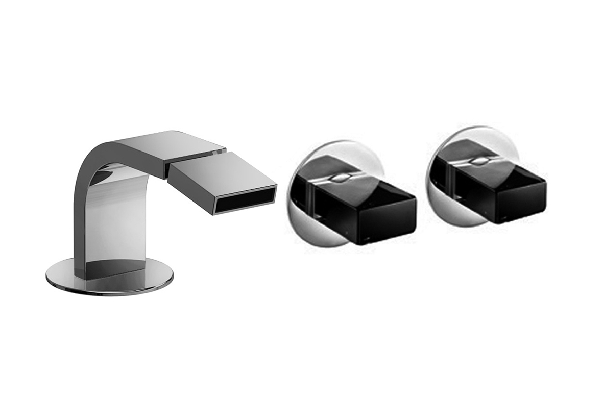 N511SB+5911A  Смеситель на 1 отверстие для биде - VENEZIA INвылет 13,2 см без ручек настенное управление ограничитель потока воды до 5 л/мин при 3 бар картридж керамический 90° видимый аэратор подводка донный клапан нажимного типа ручки заказываются отдел Fantini Rubinetti