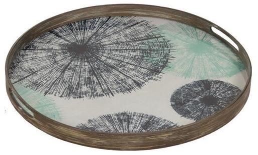 Ethnicraft Круглый поднос из дерева и стекла Ocean blue 20340 - Вид №1
