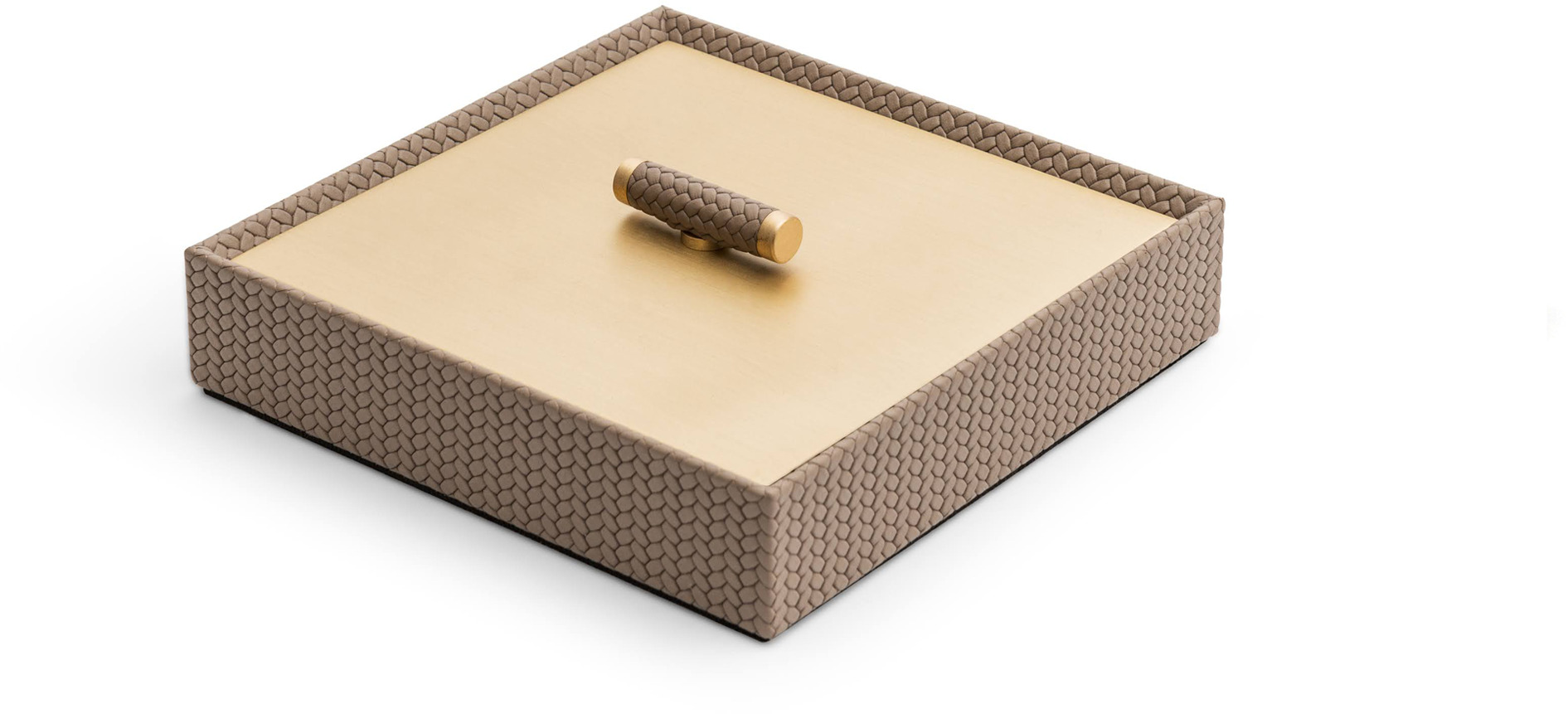 Iside Box - 17,6X17,6XH4,5 см / металл-хром/тканая кожа_кофе