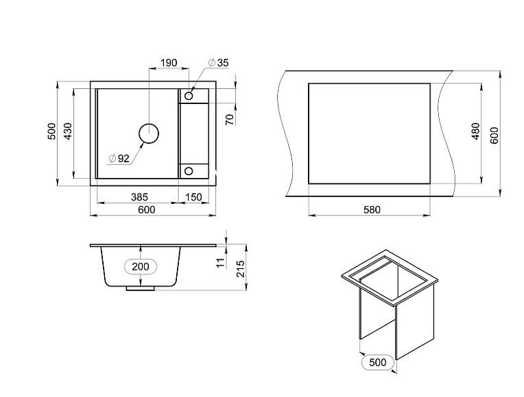 6002, ПИРИТ, кухонная мойка, кварц GRANULA 6002-ST138 - Вид №3