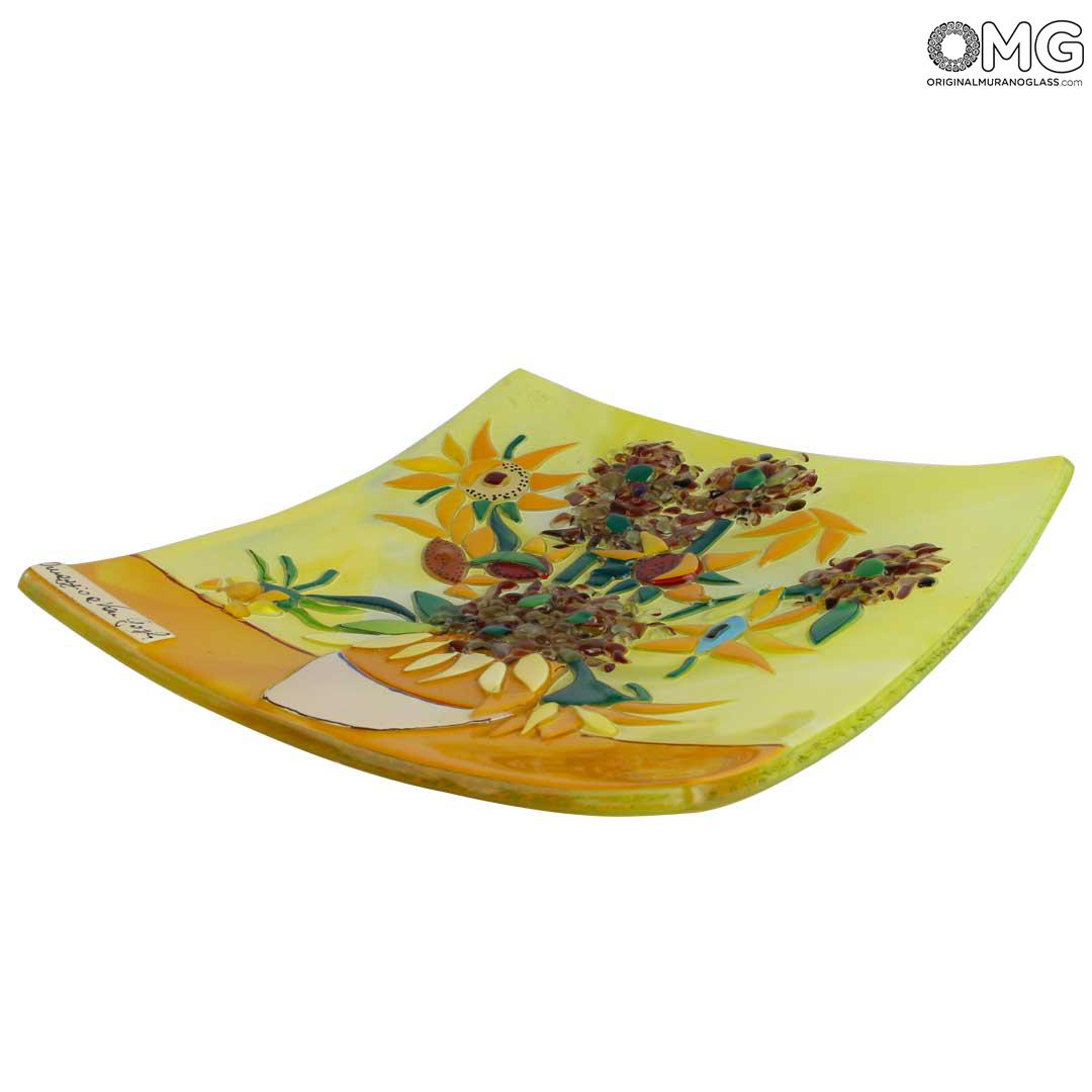 4375 ORIGINALMURANOGLASS Декоративное блюдце Подсолнухи Ван Гога - муранское стекло OMG 20 см  - Вид №1