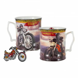 Кружка фарфоровая с брелоком 0,5 л серо-красная "Мотоцикл Дукати Монстр 796" CARMANI РЕТРО АВТОМОБИЛИ 00-3946519 Красный;серый