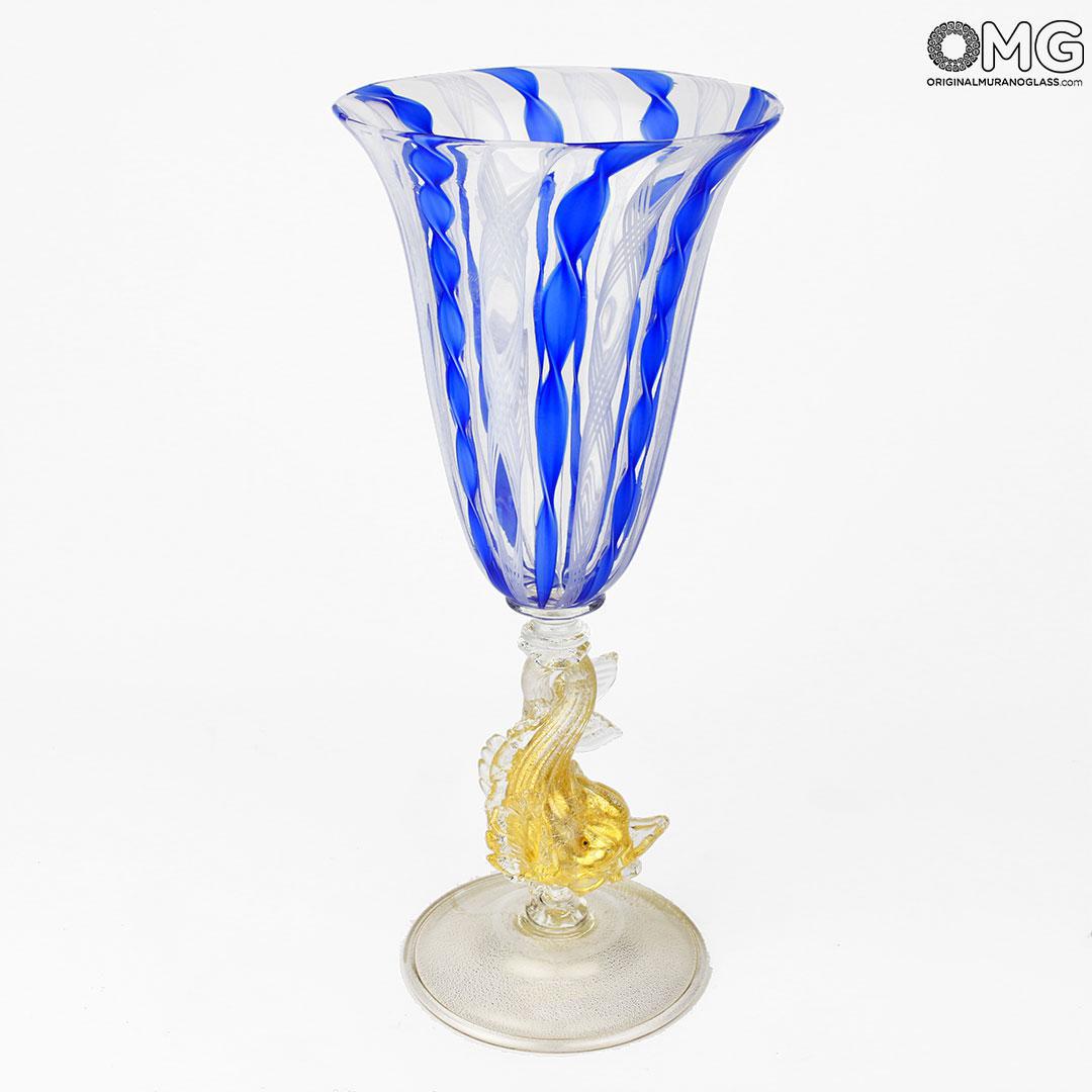 3354 ORIGINALMURANOGLASS Синий венецианский бокал с филигранью - муранское стекло OMG 10 см  - Вид №1