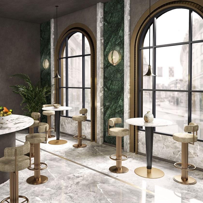 Porustudio Высокий табурет, обитый бархатом, с подставкой для ног sun-id-1448293 - Вид №3