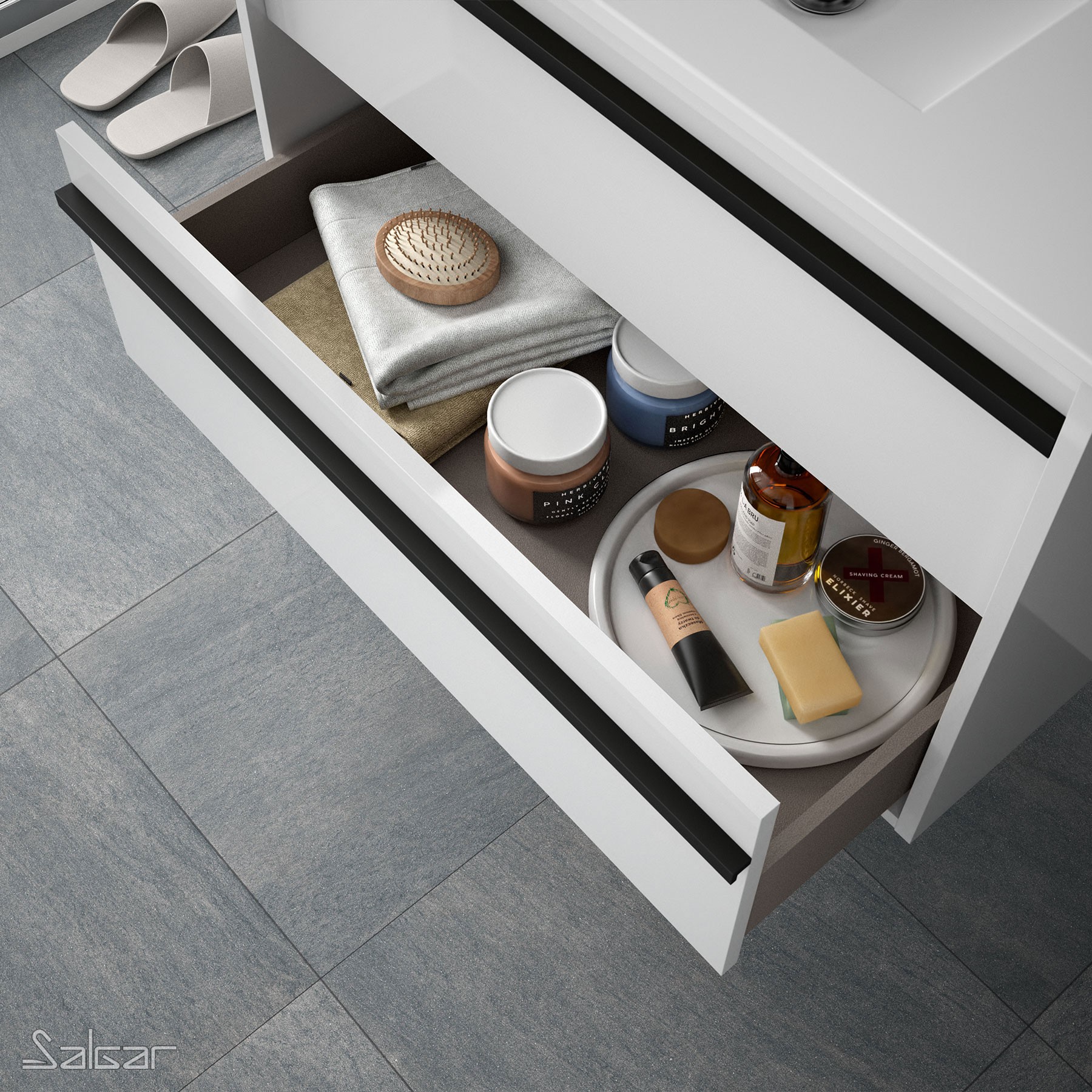 84942 SALGAR Комплект мебели для ванной ATTILA 800 WHITE GLOSS LACQUERED + Раковина + Зеркало + Свет Глянцевый белый - Вид №1