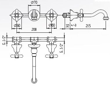 Встраиваемый смеситель для раковины CEZARES GOLF-BLS1-03/24 - Вид №1