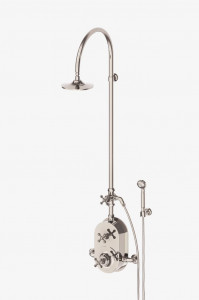 DSXS40 Термостатическая душевая система Dash Exposed с 8-дюймовой душевой лейкой, ручным душем, металлической перекрестно-отводной ручкой и металлическими перекрестными ручками Waterworks