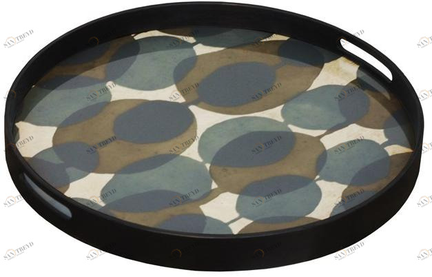 Ethnicraft Круглый поднос из дерева и стекла Translucent silhouettes 20438