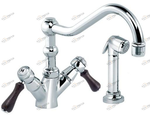 rvb Кухонный смеситель на два отверстия и вытяжной душ 1935 wood 1936.11.12-cc