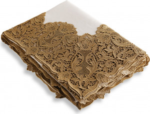 10645210 Weissfee Скатерть Weissfee "Сансуси" 370х170см (край с золотист.кружевом) лён, полиэстер