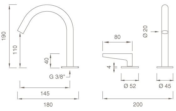 Ceadesign Гидропрогрессивный смеситель для умывальника на 2 отверстия из нержавеющей стали Flag Flg 01 - Вид №2