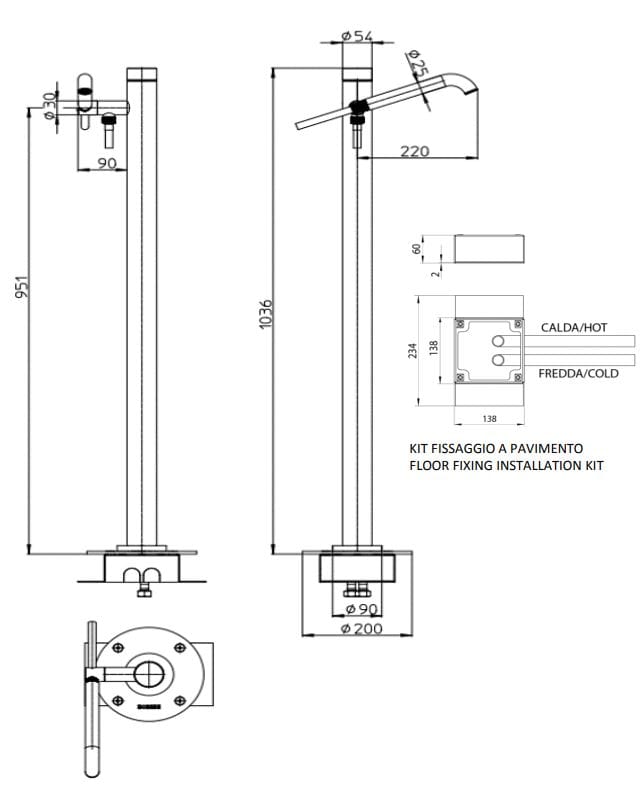 Смеситель для ванны из нержавеющей стали Bossini NOBU-Inox AISI 316L ARCH-00152678 - Вид №2