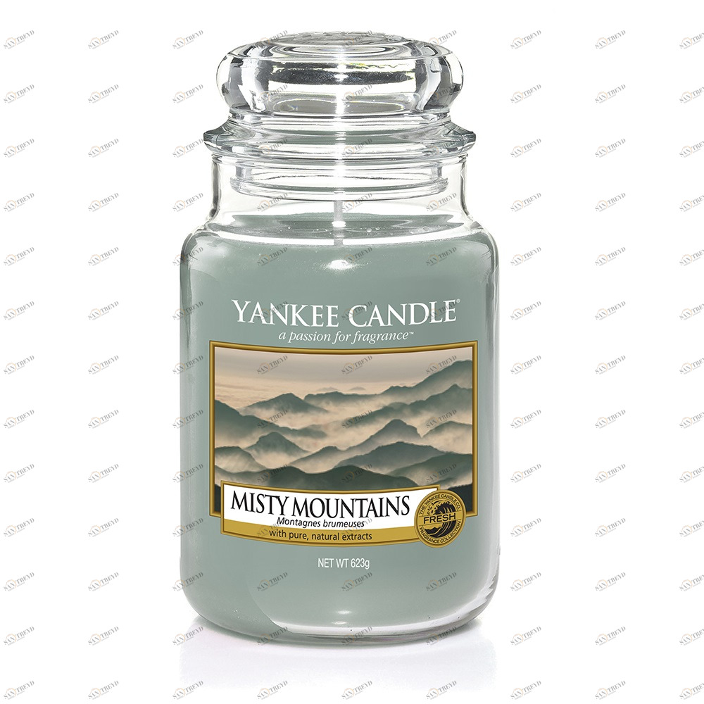 Свеча большая в стеклянной банке "Туманные горы" Misty Mountains 623 гр 110-150 часов YANKEE CANDLE  267874 Голубой 