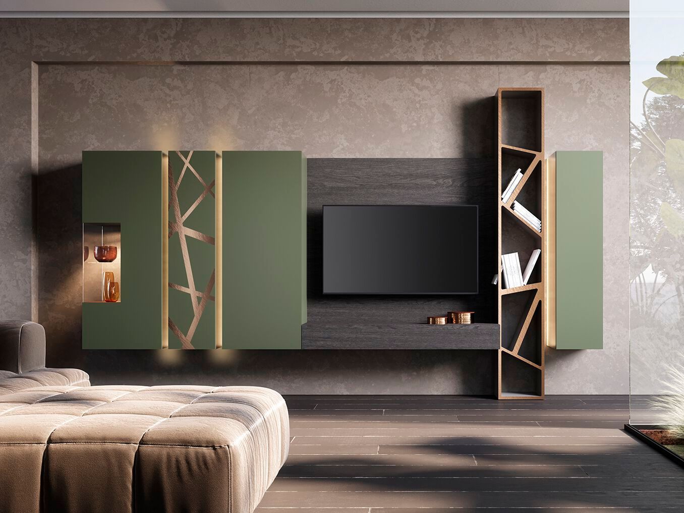 Деревянная секционная оборудованная стена Voltan барельеф ARCH-00079979 - Вид №2