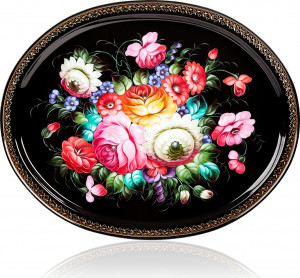 10618056 Жостовская фабрика декоративной росписи Поднос 51х41см НХПР "Восторг" Сталь