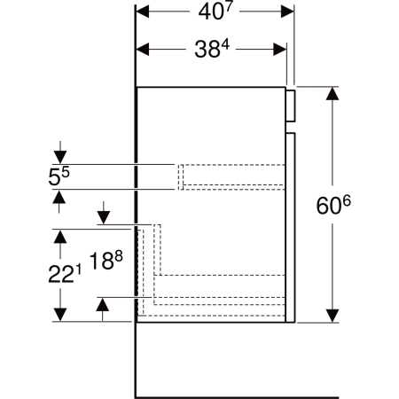 501.904.JK.1 Шкафчик для раковины Geberit Renova Plan, с одним выдвижным ящиком и одним внутренним выдвижным ящиком Geberit  - Вид №53