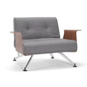 Кресло Clubber с подлокотниками из орехового шпона и хромированными ножками, серо-черное