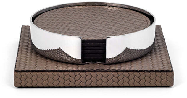 Подстаканник - 12,5x12,5 см / тканая кожа_coffee