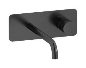 Встроенный в стену смеситель для раковины на 2 отверстия с длинным изливом в комплекте с донным клапаном WE ARE IB ga207cs Brushed Black Chrome Gatsby