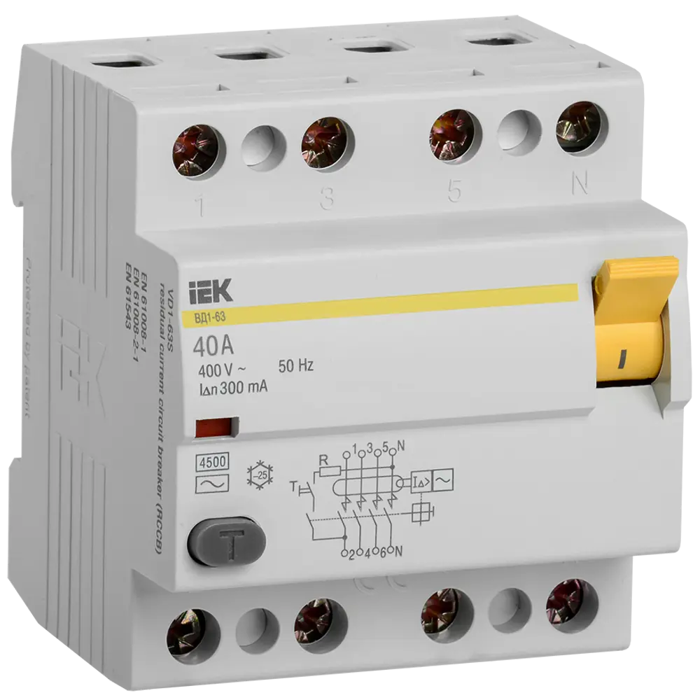 УЗО IEK ВД1-63 4Р 40 А 300 мА 4.5 кА AC MDV10-4-040-300 84300218 STLM-2041676 