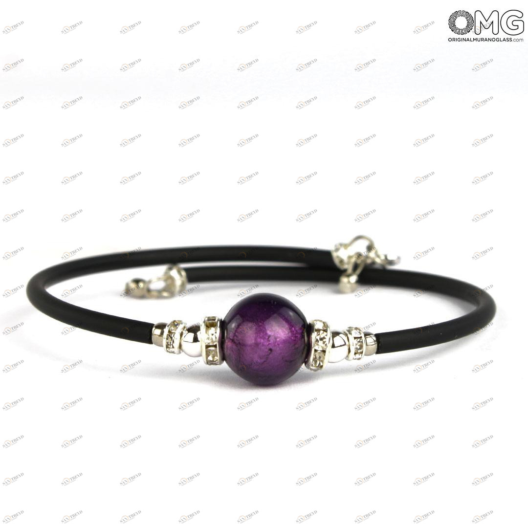 3719 ORIGINALMURANOGLASS Браслет Сиреневая Жемчужина - с серебром - муранское стекло OMG 18 см 
