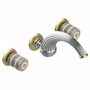 U8C-40GB Внешняя часть смесителя встраиваемого в стену для раковины на три отверстия с изливом ГОЛИАФ Thg-paris Monte Carlo фарфор с белым золотом Хром/золото