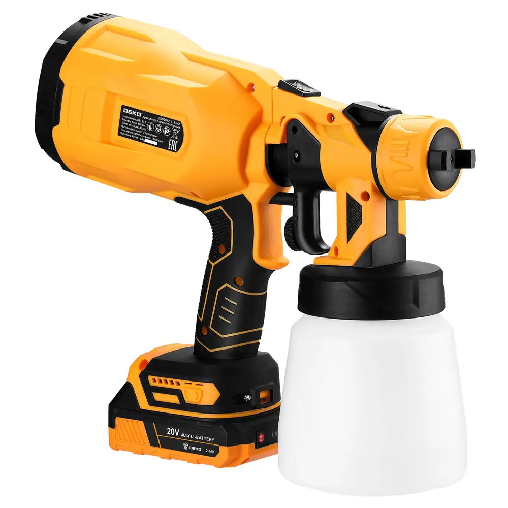 Краскопульт аккумуляторный Deko DSG20K2, 20 В Li-ion 2.3 Ач, 0.5 л/мин STLM-2190758 - Вид №8
